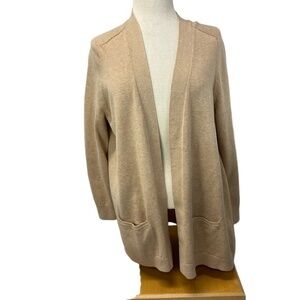 Lands End Womens XL Petite Beige Open Front Long Sleeve Cardigan Pockets